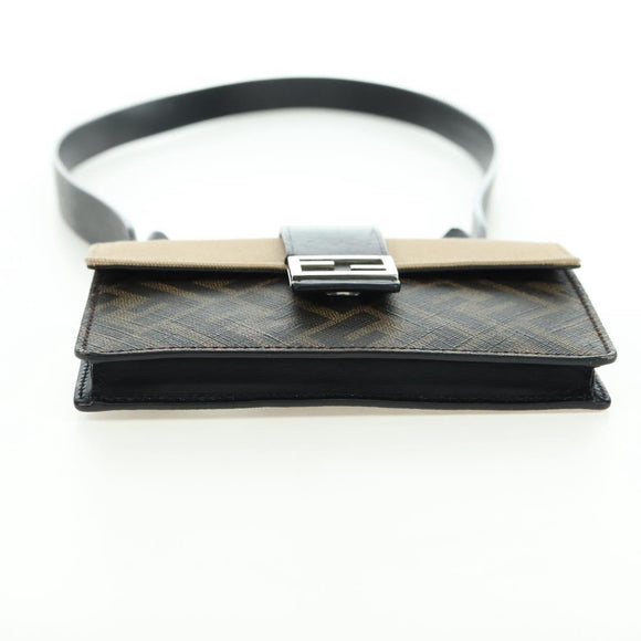 FENDI Zucca Canvas Bucket Slim Shoulder Bag Black Brown Auth 179706V