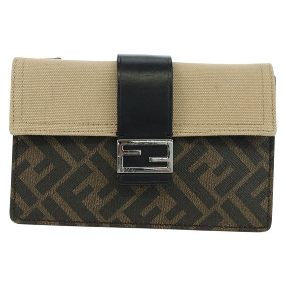 FENDI Zucca Canvas Bucket Slim Shoulder Bag Black Brown Auth 179706V