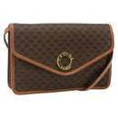 CELINE Macadam Canvas Circle Shoulder Bag PVC Leather Brown Gold Auth 179710A-1