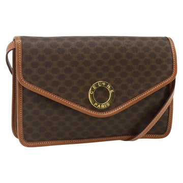 CELINE Macadam Canvas Circle Shoulder Bag PVC Leather Brown Gold Auth 179710A