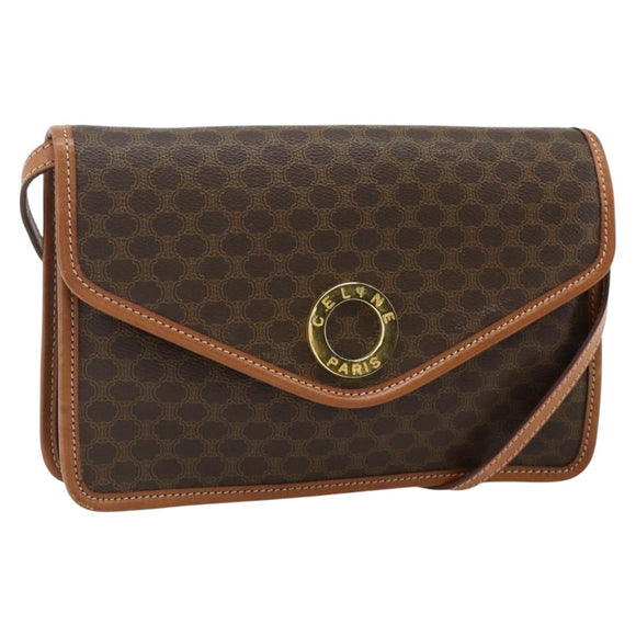 CELINE Macadam Canvas Circle Shoulder Bag PVC Leather Brown Gold Auth 179710A