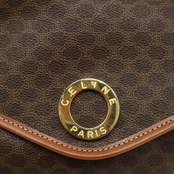 CELINE Macadam Canvas Circle Shoulder Bag PVC Leather Brown Gold Auth 179710A