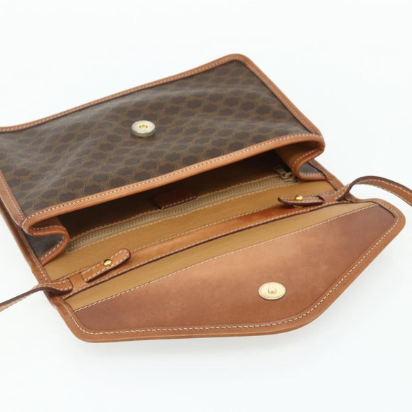 CELINE Macadam Canvas Circle Shoulder Bag PVC Leather Brown Gold Auth 179710A