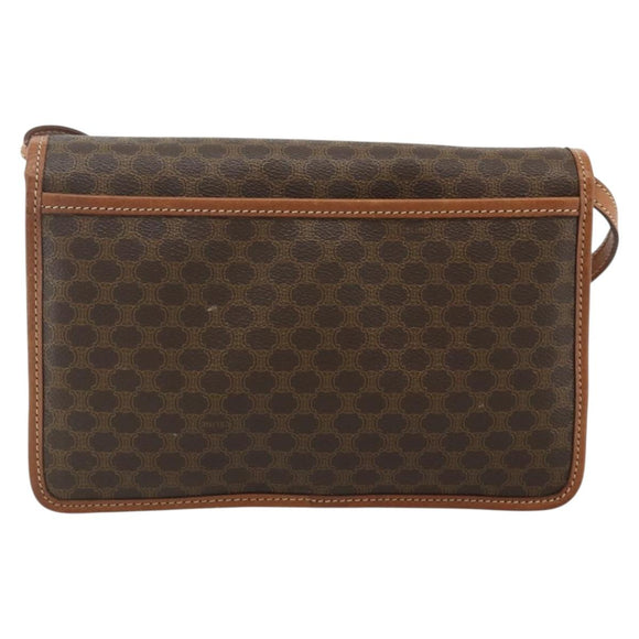 CELINE Macadam Canvas Circle Shoulder Bag PVC Leather Brown Gold Auth 179710A