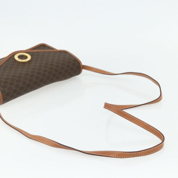 CELINE Macadam Canvas Circle Shoulder Bag PVC Leather Brown Gold Auth 179710A