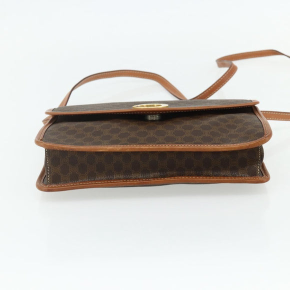 CELINE Macadam Canvas Circle Shoulder Bag PVC Leather Brown Gold Auth 179710A