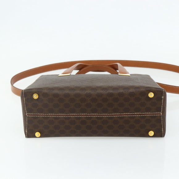 CELINE Macadam Canvas Hand Bag PVC Leather 2way Brown Gold Auth 179713A