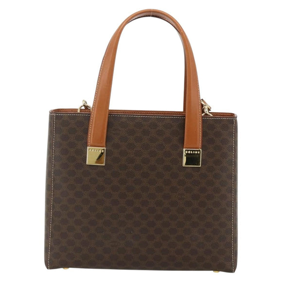 CELINE Macadam Canvas Hand Bag PVC Leather 2way Brown Gold Auth 179713A