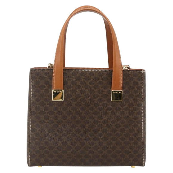 CELINE Macadam Canvas Hand Bag PVC Leather 2way Brown Gold Auth 179713A