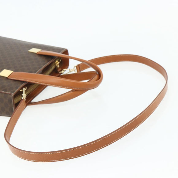 CELINE Macadam Canvas Hand Bag PVC Leather 2way Brown Gold Auth 179713A