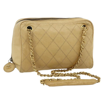 CHANEL Bicolore Shoulder Bag Lamb Skin Beige Gold CC Auth 179714A