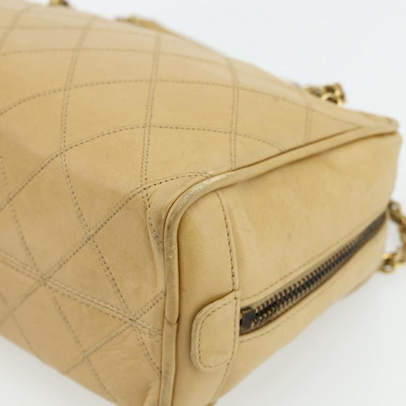 CHANEL Bicolore Shoulder Bag Lamb Skin Beige Gold CC Auth 179714A