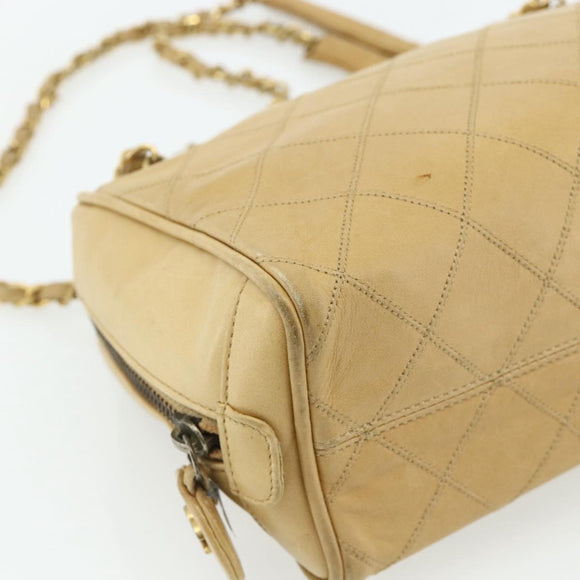 CHANEL Bicolore Shoulder Bag Lamb Skin Beige Gold CC Auth 179714A
