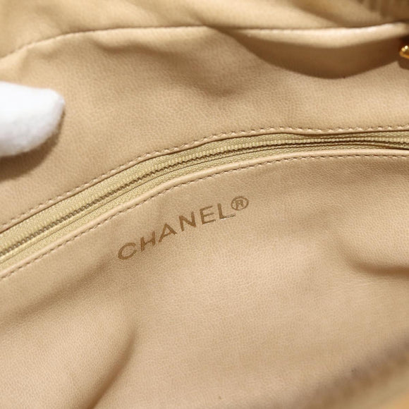 CHANEL Bicolore Shoulder Bag Lamb Skin Beige Gold CC Auth 179714A