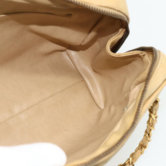 CHANEL Bicolore Shoulder Bag Lamb Skin Beige Gold CC Auth 179714A