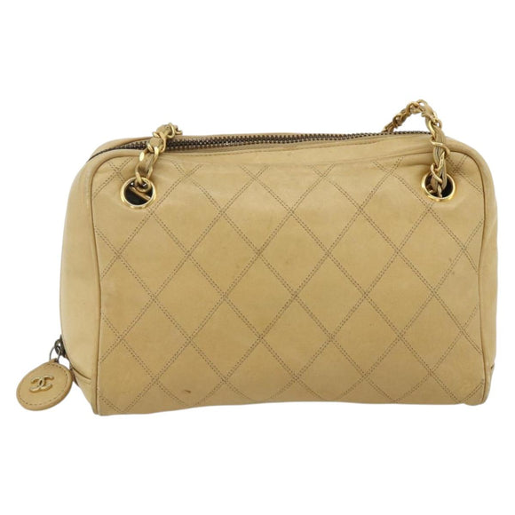 CHANEL Bicolore Shoulder Bag Lamb Skin Beige Gold CC Auth 179714A