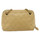 CHANEL Bicolore Shoulder Bag Lamb Skin Beige Gold CC Auth 179714A-2