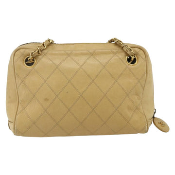 CHANEL Bicolore Shoulder Bag Lamb Skin Beige Gold CC Auth 179714A - 0