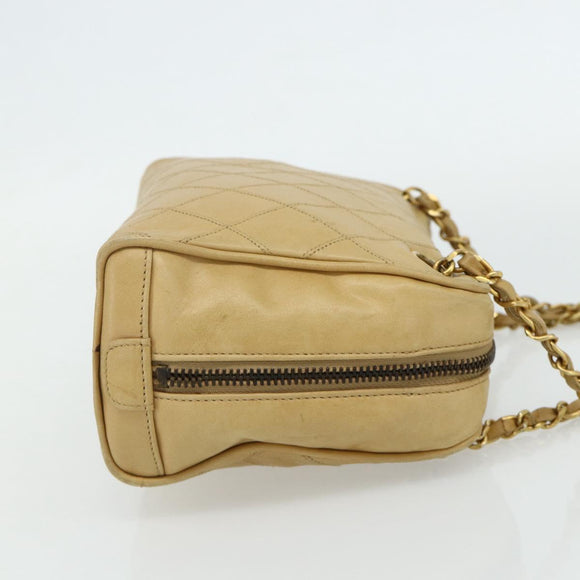 CHANEL Bicolore Shoulder Bag Lamb Skin Beige Gold CC Auth 179714A