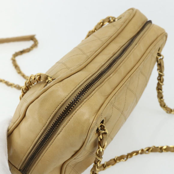 CHANEL Bicolore Shoulder Bag Lamb Skin Beige Gold CC Auth 179714A