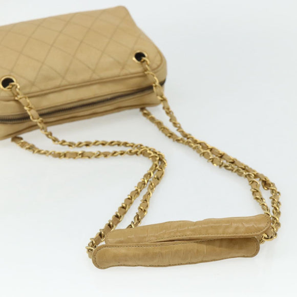 CHANEL Bicolore Shoulder Bag Lamb Skin Beige Gold CC Auth 179714A