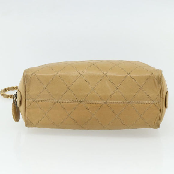 CHANEL Bicolore Shoulder Bag Lamb Skin Beige Gold CC Auth 179714A