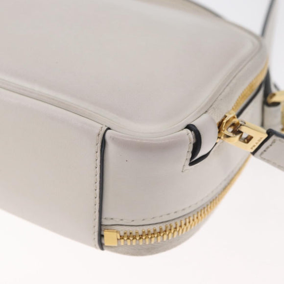 PRADA Hand Bag Leather 2way White Gold Auth 179715A