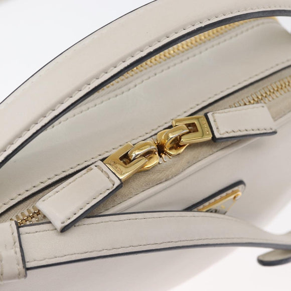 PRADA Hand Bag Leather 2way White Gold Auth 179715A