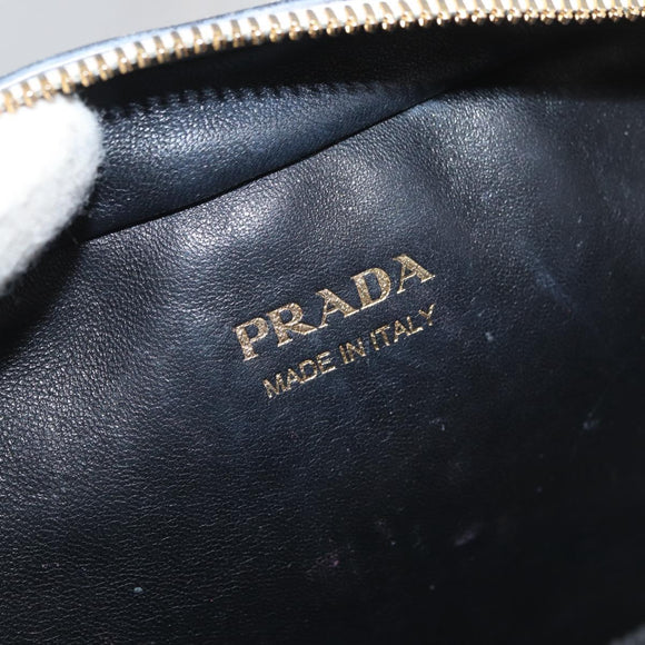 PRADA Hand Bag Leather 2way White Gold Auth 179715A