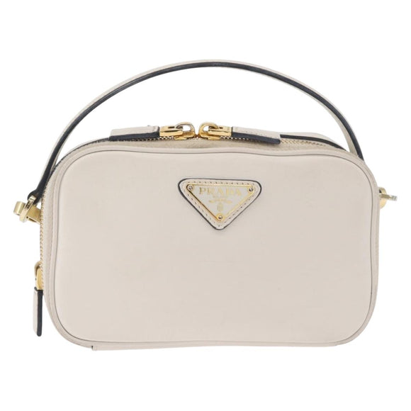 PRADA Hand Bag Leather 2way White Gold Auth 179715A