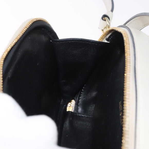 PRADA Hand Bag Leather 2way White Gold Auth 179715A
