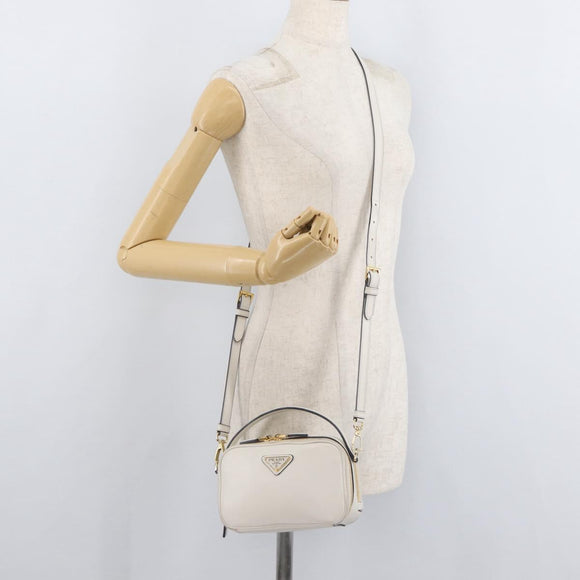 PRADA Hand Bag Leather 2way White Gold Auth 179715A