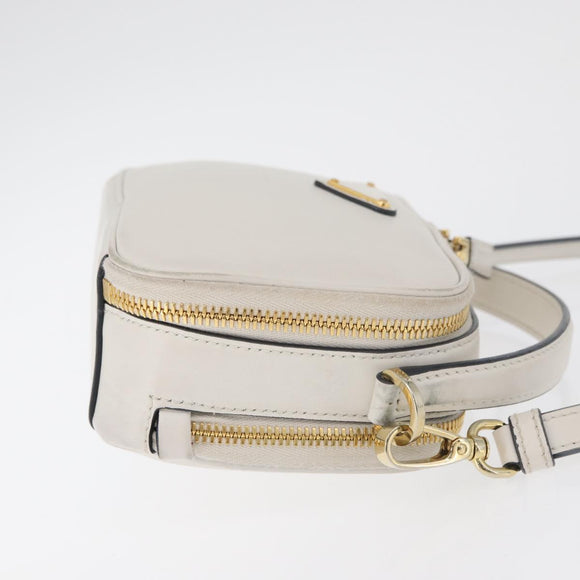 PRADA Hand Bag Leather 2way White Gold Auth 179715A