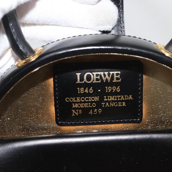 LOEWE Hand Bag Leather Black Gold Auth 179716A