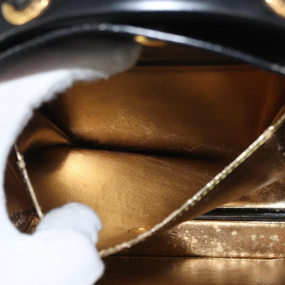 LOEWE Hand Bag Leather Black Gold Auth 179716A