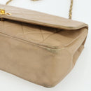 CHANEL Matelasse Chain Shoulder Bag Lamb Skin Beige Gold CC Auth 179717A-10
