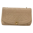 CHANEL Matelasse Chain Shoulder Bag Lamb Skin Beige Gold CC Auth 179717A-2