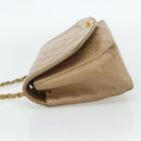CHANEL Matelasse Chain Shoulder Bag Lamb Skin Beige Gold CC Auth 179717A-4