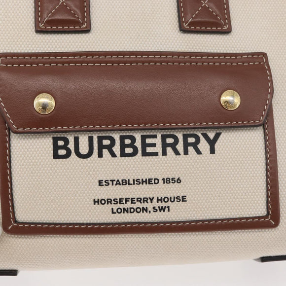 BURBERRY Hand Bag Canvas 2way Beige Gold Auth 179719A