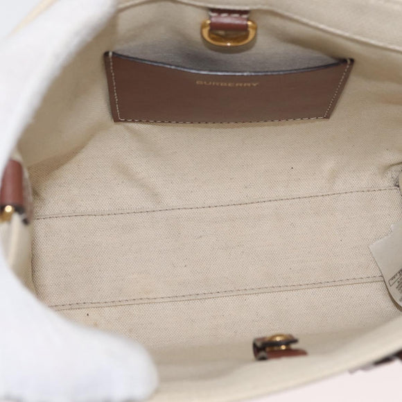 BURBERRY Hand Bag Canvas 2way Beige Gold Auth 179719A