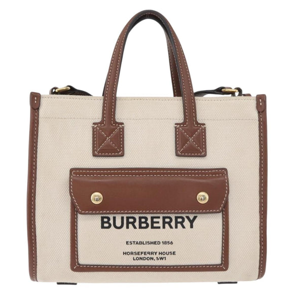 BURBERRY Hand Bag Canvas 2way Beige Gold Auth 179719A