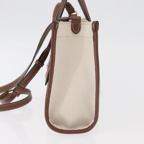 BURBERRY Hand Bag Canvas 2way Beige Gold Auth 179719A
