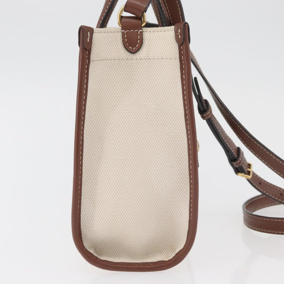 BURBERRY Hand Bag Canvas 2way Beige Gold Auth 179719A