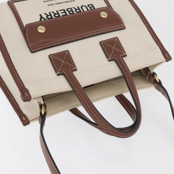 BURBERRY Hand Bag Canvas 2way Beige Gold Auth 179719A