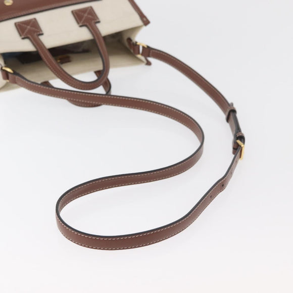 BURBERRY Hand Bag Canvas 2way Beige Gold Auth 179719A