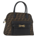 FENDI Zucca Canvas Hand Bag Black Brown Auth 179721A-1
