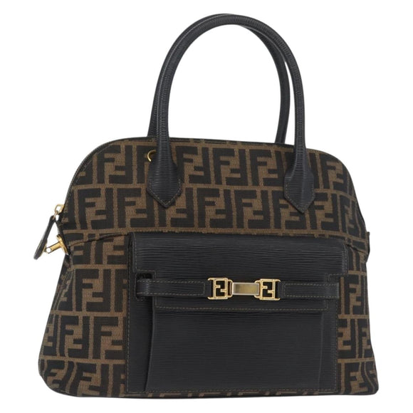 FENDI Zucca Canvas Hand Bag Black Brown Auth 179721A