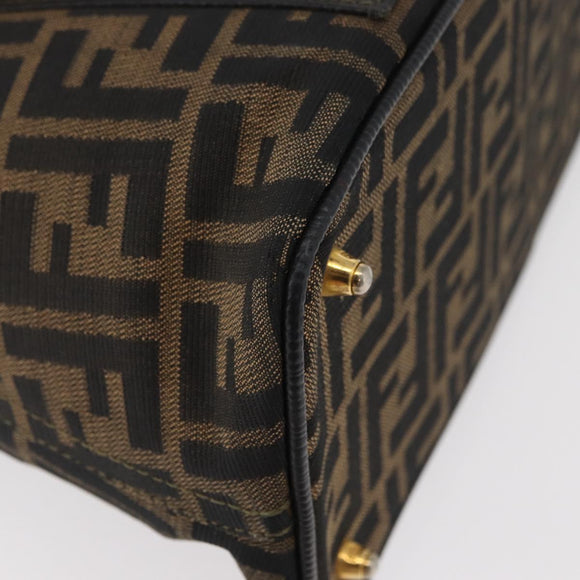FENDI Zucca Canvas Hand Bag Black Brown Auth 179721A