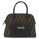 FENDI Zucca Canvas Hand Bag Black Brown Auth 179721A-13