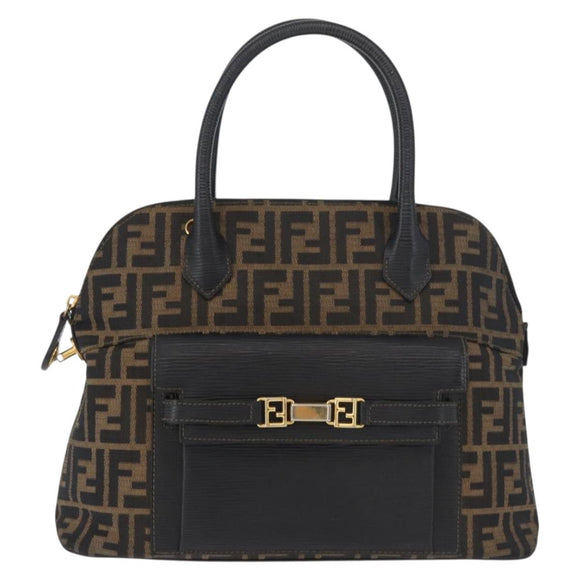 FENDI Zucca Canvas Hand Bag Black Brown Auth 179721A